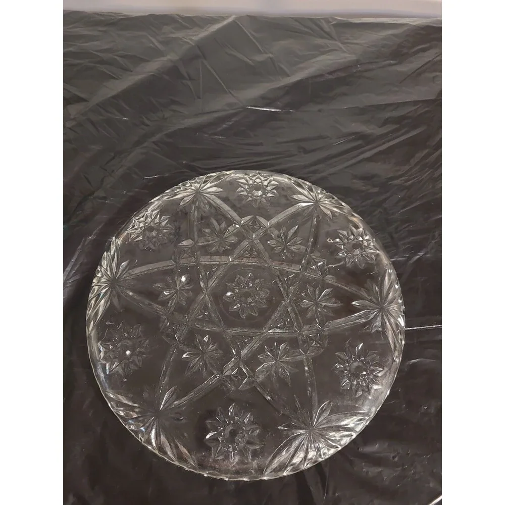 EAPC Anchor Hocking Star Of David Clear Glass Cake Plate Or Serving Plate 11”